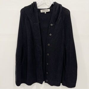Remain Extrasoft Wool Snap Button Front Knit Ponco Sweater Hooded Black M